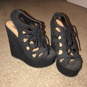 Black Lace-Up Wedges